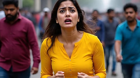 woman having panic attack in public