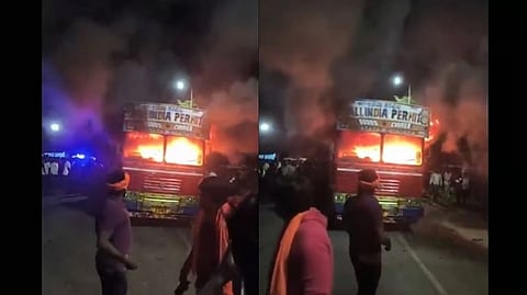 Truck carrying beef set on fire
