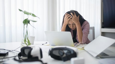 woman sitting at work place
