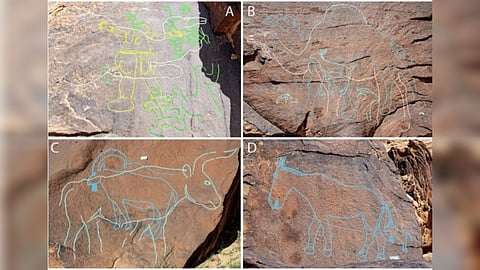 Rock art sites Al-Nafud desert in Saudi Arabia