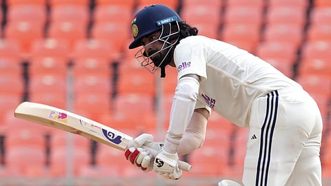 India's KL Rahul plays a shot during the second day of the first Test cricket match