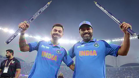 Kohli and Rohit celebrate Champions Trophy victory