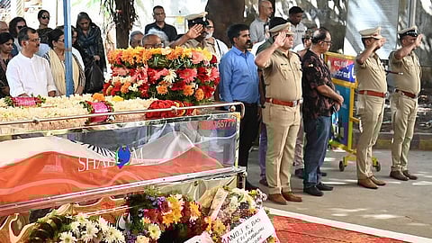 Chief Minister Siddaramaiah paid his last respects as the Tricolour-draped mortal remains of the Padma Bhushan awardee tjs george