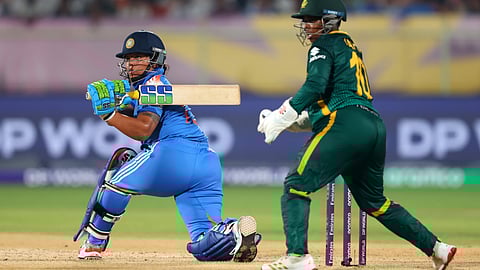Richa Ghosh plays a shot during the ICC Women's World Cup