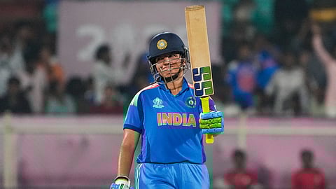 Richa Ghosh celebrates her half century during the ICC Women's World Cup