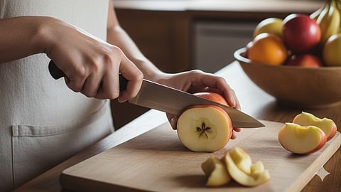 Woman cutting apple