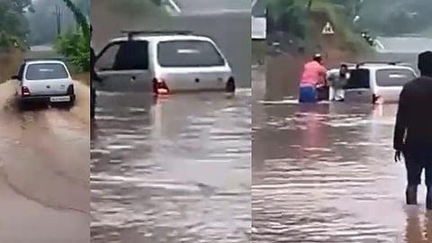 idukki rain- car stuck