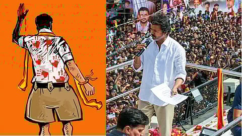 DMK releases poster against Vijay in blood-stained picture in RSS outfit