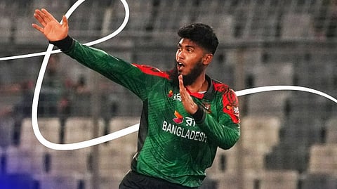 Bangladesh player Rishad Hossain celebrates after taking 6 wickets