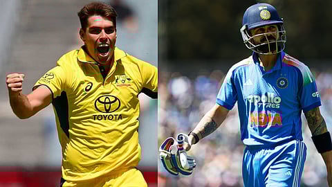 Xavier Bartlett dismissing Virat Kohli