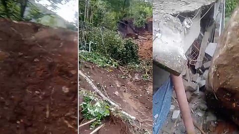A large boulder fell on top of a house in Idukki, causing the wall to collapse - Video