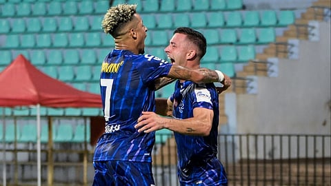 Blasters players celebrate a goal