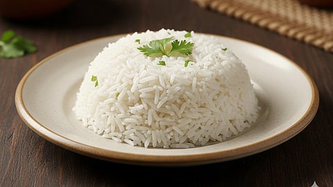 Boiled Rice served on a plate