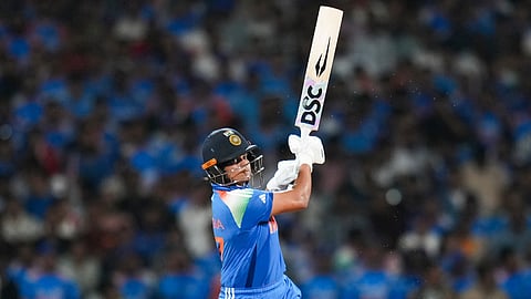 India's Shafali Verma plays a shot during the ICC Women's World Cup final