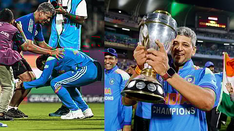 Harmanpreet touches coach Amol Muzumdar's feet