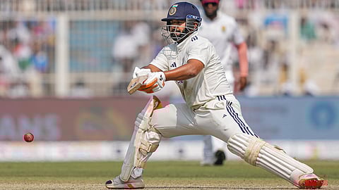 Rishabh Pant plays a shot during the second day of the first Test