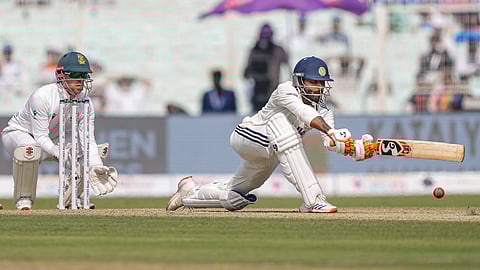 Ravindra Jadeja plays a shot during the second day of the first Test cricket match of a series between India and South Africa