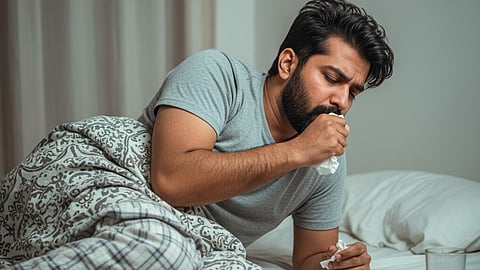 Man having fever and cough