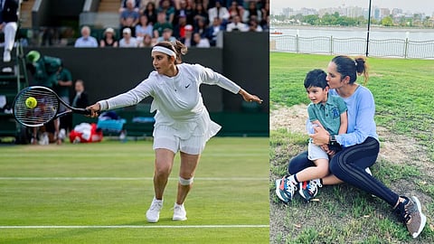 Sania Mirza playing tennis, sania with son
