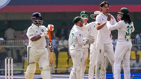 South Africa's Marco Jansen celebrates after the wicket of India's captain Rishabh Pant
