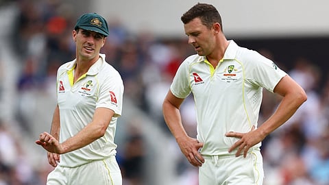 Pat Cummins and Josh Hazlewood during the match