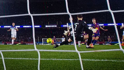 Olmo's goal into the net