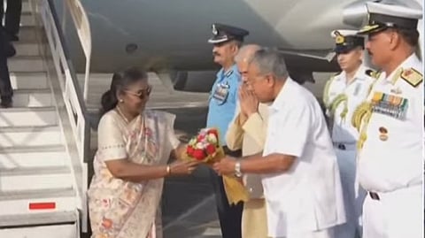 President Droupadi Murmu arrived in Kerala to participate in the Navy Day celebrations