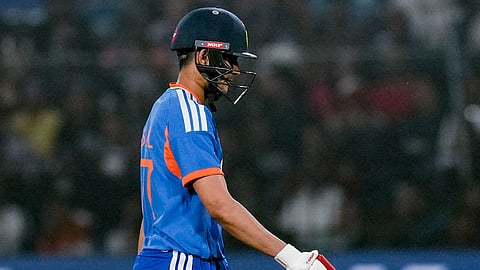 India's Shubman Gill walks back after his dimissal during the first T20 International cricket match between India and South Africa
