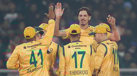 South Africa team celebrating a wicket