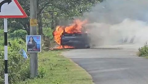 A man died after a car parked by the roadside caught fire in Dhoni, Palakkad