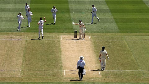 England players celebrate Root's catch of Labuschagne