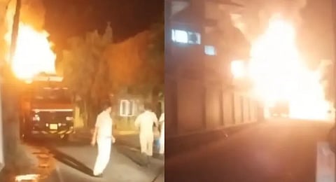 Lorry catches fire after hitting electric wire in Pala