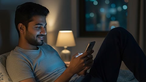 Man using Mobile phone at night