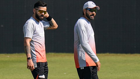 India's Virat Kohli, left, and Rohit Sharma during a training session