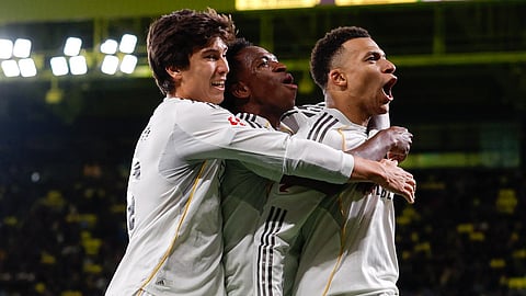 Kylian Mbappe celebrates scoring a goal