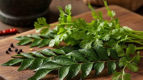 curry leaves and coriander leaves