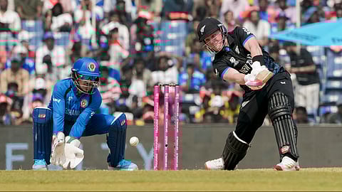 New Zealand's Tim Seifert plays a shot during the ICC Men's T20 World Cup 2026 cricket match