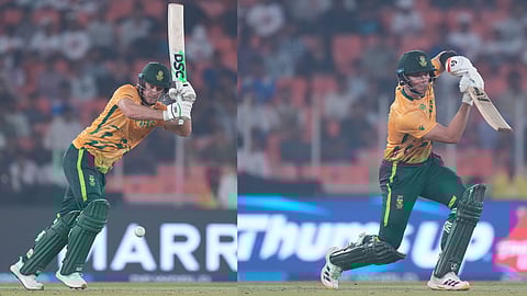 South Africa's David Miller, Tristan Stubbs plays a shot during the T20 World Cup
