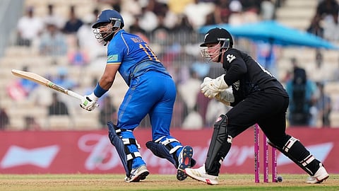 United Arab Emirates' captain Muhammad Waseem plays a shot during the T20 World Cup cricket match