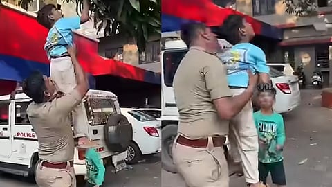 Children come to pick mangoes in the station premises, joined by police
