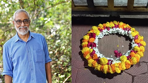 wreath was placed in front of writer V S Anil Kumar's house in Kannur