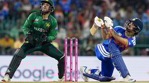 India's Ishan Kishan plays a shot during the T20 World Cup cricket match between India and Pakistan in Colombo