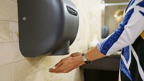 hand dryer in bathroom