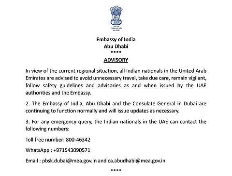 uae Indian Embassy Advisory