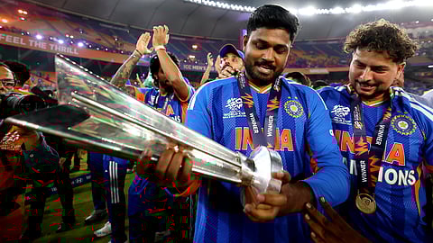 Sanju Samson with t20 world cup trophy