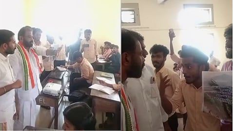 SFI activists blocked UDF candidate T.O. Mohanan, who arrived to seek votes at Thottada Polytechnic