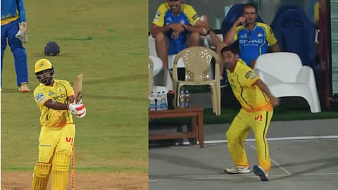 Sanju hits a six in Chepauk, Dhoni picks up the ball