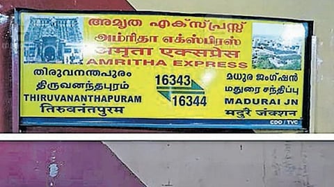 Amritha Express has removed Malayalam signage and its name from the train