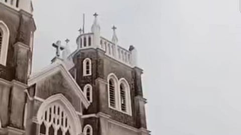 Heavy lightning: The top portion of Kothamangalam St. George Cathedral collapsed