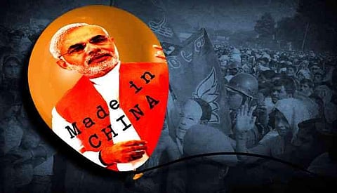 ഗുജറാത്ത് പ്രചാരണത്തിന് ലക്ഷക്കണക്കിന് രൂപയുടെ ചൈനീസ് ഉത്പന്നങ്ങളുമായി ബിജെപി; വിരോധം പ്രസംഗത്തില് മാത്രം